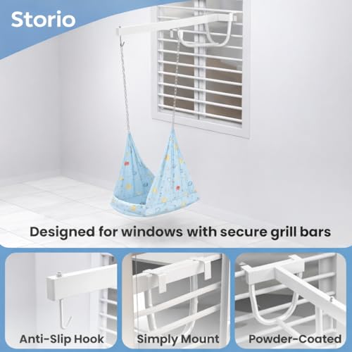 Image of Storio Window Baby Cradle Metal Hanger | Heavy Duty GI Pipe Jhula Window Stand | Powder Coated Hanging Cradle Rod | Portable Baby Palna Support up to 15kg