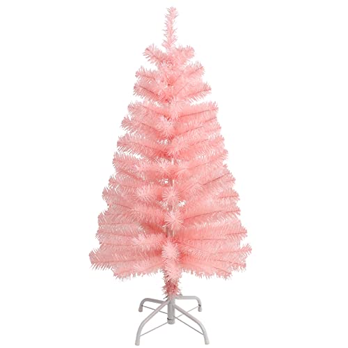 CCINEE 3Ft Artificial Christmas Tree, Pink Tabletop Hinged Christmas Tree with Metal Stand 130 Branch Tips Mini Tree for Xmas Party Supplies Home Indoor Decoration