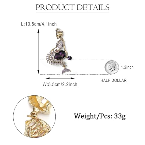 Image of EVER FAITH Women's Austrian Crystal Halloween Mermaid Skull Crown Teardrop Brooch