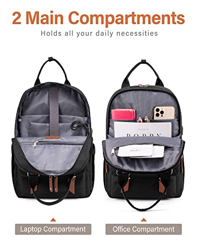 LOVEVOOK-Laptop-Backpack-for-WomenVintage-Work-Business-Travel-Backpack-with-USB-Charging-PortTeacher-Doctor-Nurse-Computer-Bag-PurseCollege-High-School-Backpack-Bookbag17-Inch-Black-Brown