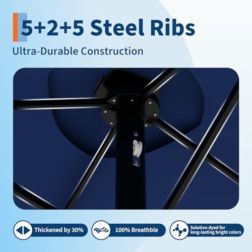 15FT Rectangular Patio Umbrella with Base Included - Large Patio Umbrella with Crank Handle, UV Protection for Outdoor Market, Backyard, Pool - Navy Blue
