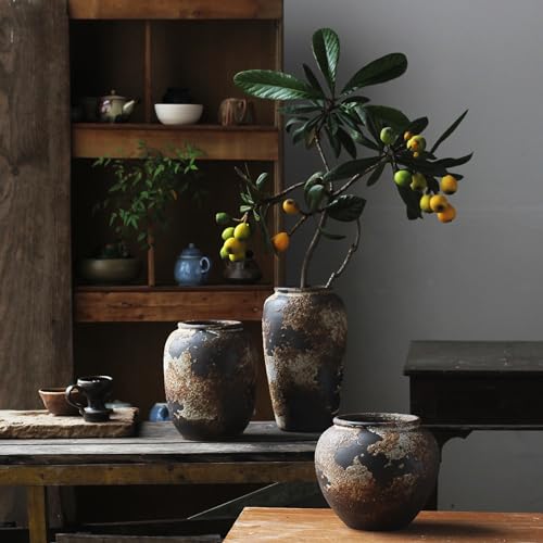 Denique-Rustic-Vase-for-Home-Decor-Farmhouse-Terracotta-Vases-Large-Ceramic-Vase-for-Living-Room-Decor-Black-Pottery-Vase-Large-Clay-Vase-Rustic-Farmhouse-Tabletop-DecorB-22cm Denique Rustic Vase for Home Decor Farmhouse Terracotta Vases Large Ceramic Vase for Living Room Decor Black Pottery Vase Large Clay Vase Rustic Farmhouse Tabletop DecorB 22cm