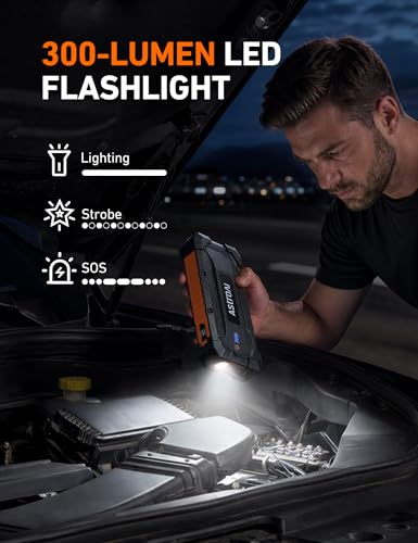 Image of AstroAI S8 Ultra Car Jump Starter, 4000A Safe 12V Battery Booster Pack (All Gas /12L Diesel), Portable Jump Box with Smart Jumper Cables, Type-C /USB, Flashlight, Rugged Protection & Storage Bag, Orange