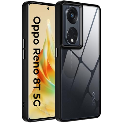 Image of A rtistque Frosted Translucent Back Cover Case for Oppo Reno 8T 5G | Chrome Ring Design | Premium Matte Finish | Shockproof TPU | Slim Protective Design | Oppo Reno 8T Back Cover - Black
