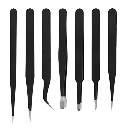 Juego de pinzas, 7 piezas Juego de pinzas Herramienta electrónica de precisión antiestática Acero inoxidable Negro de carbón conductor
