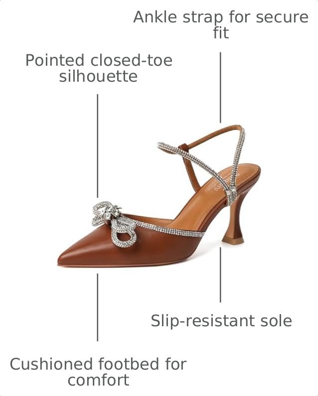 Image of Susanny Women's Closed Toe Rhinstone Wedding Low Heel Slingback Clear Kitten Heels,Adjustable Strap Pointed Toe Bow Pumps High Heeled Prom Dress Shoes