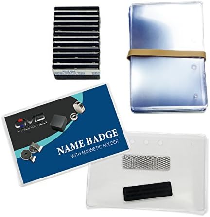 24 Sets of DIY Magnetic Name Badges w/CMS Magnetics 3Mag-1 Badge Magnets - Top Loading Premium Plastic Badge Holders (2-1/2" x 4") - Reusable