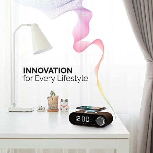 Coby Digital Led Alarm Clock Built In 10W Hd Bluetooth Speakers Fm Radio Qi Certified Fast Wireless Charger For Iphone, Samsung And, Usb Port Battery Backup Aux In, Dimmer For Bedroom, Office Desk #TOP6