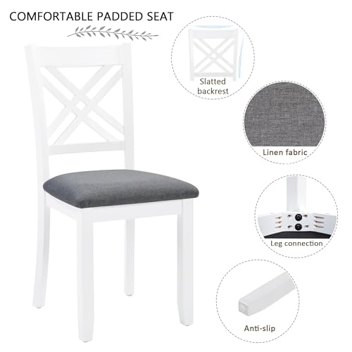 Image of Harper & Bright Designs 58.5 inch Lx34.5 W Solid Wood 7-Piece Dining Table Set for 6, Grey White Two-Tone Kitchen Dining Room Set with 6 Upholstered Chairs, Rubber Wood Frame, 330LBS Capacity