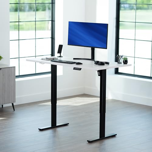Image of VIVO White 60 x 30 in Standing Desk, DESK-KIT-1B6W-30 | Electric, Holds 220 lbs, Sit Stand, Height Adjustable, Extra Deep Table Top, Memory Presets, 1B Series, Black Frame