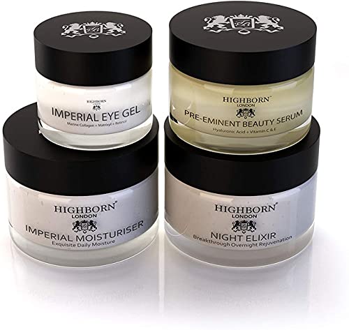 HighBorn London Four Phase Day & Night Collection - Anti Aging Skincare Set for Women w/Beauty Serum, Eye Gel, Imperial Moisturiser & Night Elixir