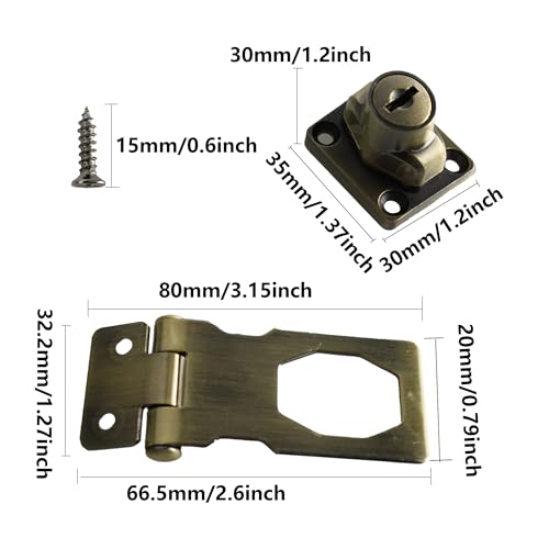 Image of 2 Pack Door Lock Hasp Latchs, 2.5IN Twist Knob Keyed Hasp Locks Durable Metal Safety Latches with Unique Keys for Small Doors and Cabinets (Bronze)