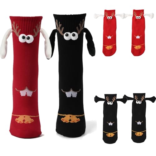 Litthing 2 pares de calcetines de Navidad magnéticos para parejas mano en mano 35-43 calcetines de amistad regalos para novio pareja familia