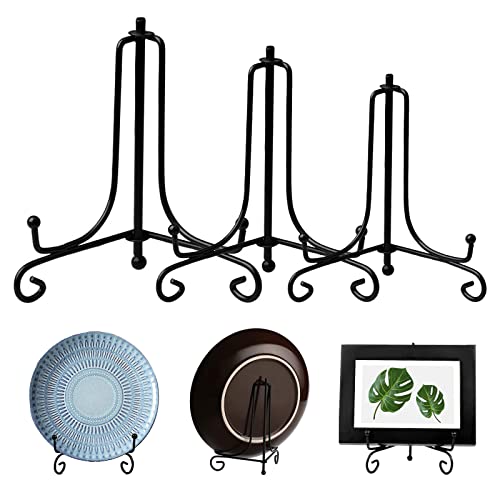 3 Pcs Chevalets Porte Assiette Chevalet Fer Chevalet Fer Noir Chevalet Plaque Support de Assiette Décoratif Chevalet Support Photo Réglable pour Photos Bol Assiettes Livres Tablettes Décor 4/6/7 Inch Cover