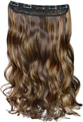 DELORUS Womens 5 Clip in Golden Highlight Wavy/Curly Hair Extension (Pack of 1)