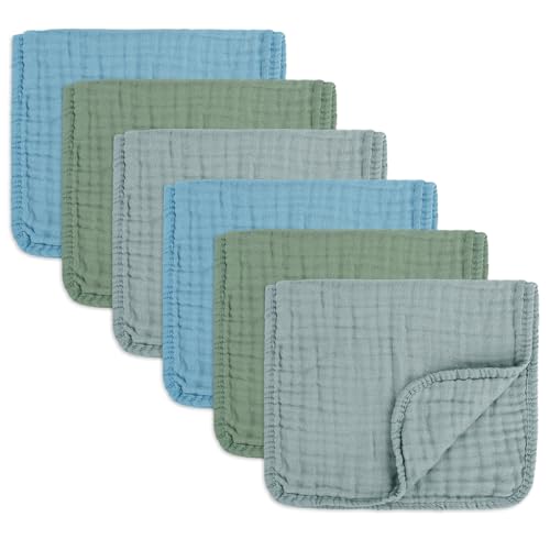 NUEUAP Muslin Burp Cloths Soft and Breathable Burp Cloths Baby boy 6 Pack 10x20 inches It is a Must-Newborn Essentials and Baby Essentials (6 Blue-Green)