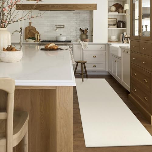 LEEVAN 2x6 Runners for Kitchen Hallway, Washable Entryway Runner Rug, Cream Cotton Modern Farmhouse Woven Reversible Laundry Room Carpet for Bathroom Sink Foyer Bedroom