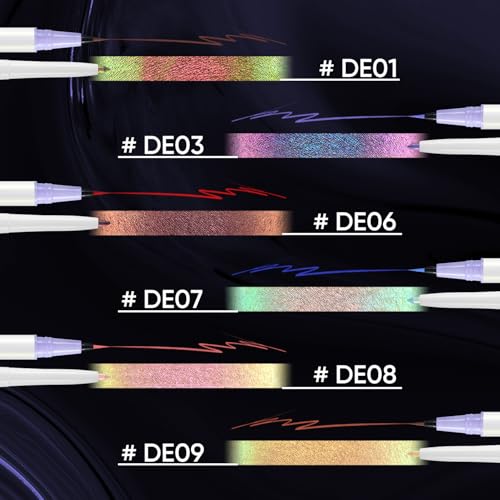 Image of CHARMACY 2 in 1 Duochrome Gel Eyeliner Pen, Gold Green Chameleon Glitter Metallic Eye Liner, Waterproof Smudge Proof Long Lasting Makeup (DE08)