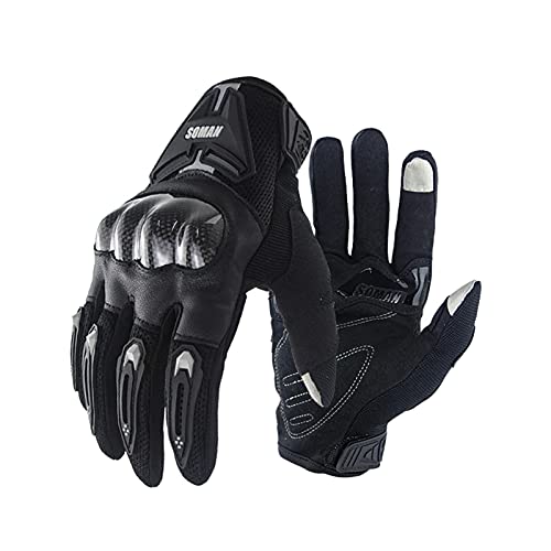 ohfruit Guantes de motocicleta Carcasa protectora de fibra de carbono Pantalla táctil Resistente a caídas Transpirable Guantes de cuero para motocicleta para hombres y mujeres, color negro,