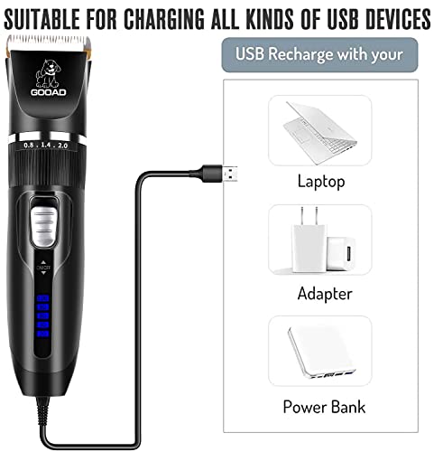 Gooad Dog Clippers Grooming Kit and Paw Trimmer,Cordless,Low Noise, Electric Quiet,Rechargeable, Dog Trimmer Grooming, Pet Hair Clippers for Thick Coats,Shaver for Small and Large Dogs Cats(Black)