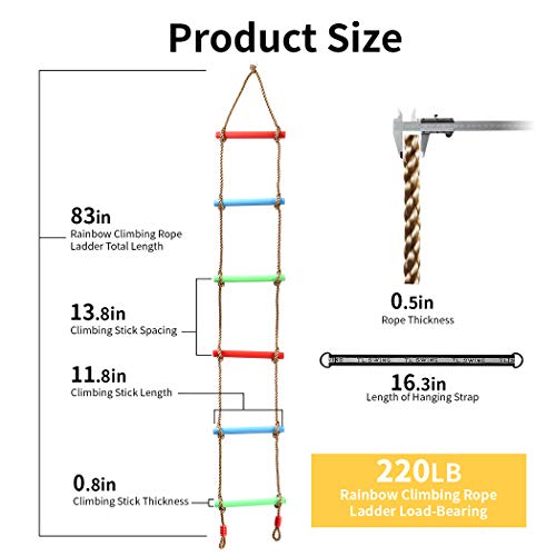 image for Newtion Rainbow Plastic Six-Section Climbing Rope Ladder for Kids,Hang