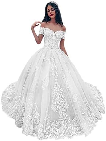 Women's Ball Gown Elegant Off Shoulder Sweetheart Appliques Lace Wedding Bridal Gown