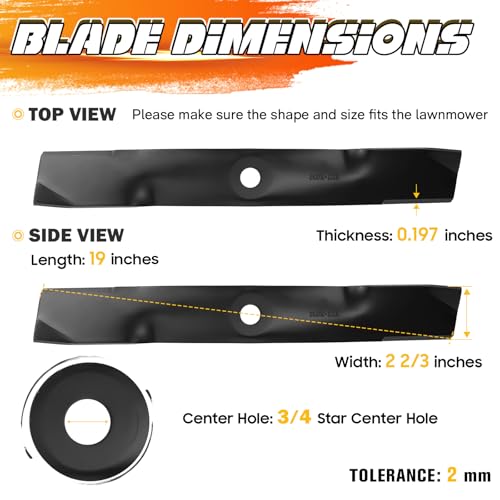 M143520 54 inch Medium Lift Blades for John Deere M145516 M152726 UC22010 LX280 Z445 Z425 Z435 X340 X380 X390 X500 X520 X530 X534 John Dee re 54\" Deck Mower Lawn Tractor (Center Hole: 3/4\"), Black