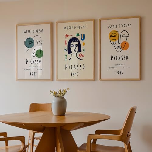 Image of NoWorries Abstract Art Wall Frame | Minimal Line Artwork Wall Paintings 300 GSM Premium Prints | Modern Museum Style Decor for Living Room, Bedroom & Office | Inspired Contemporary Abstract Synthetic Wooden Wall Art Frames (Set of-3) (NATURAL, ART-2, 13X19INCHES)