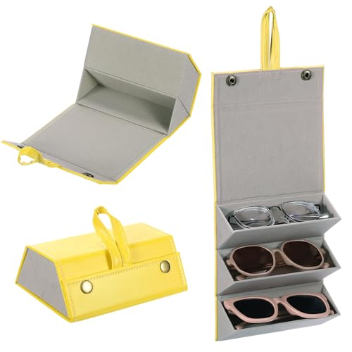 Image of PATIKIL Travel Sunglasses Organizer, 3 Slots Foldable Sunglasses Holder Leather Sunglass Storage Organizer Case