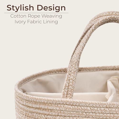 Image of Diaper Caddy Organizer, Empty Gift Basket for Newborn Essentials, Baby Storage Basket, Stylish Gift Bag for Baby Shower, Boys and Girls - Large, Oatmeal