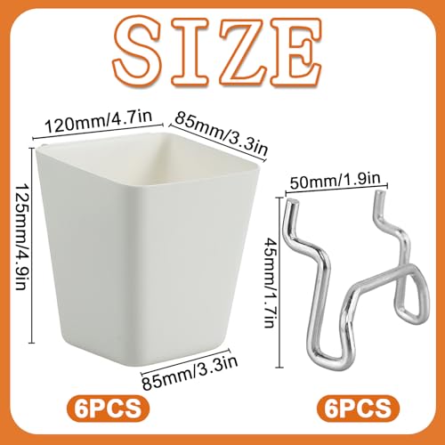 Rierousy 6 Stück Stecktafel Becher mit Haken, Quadratischer Aufbewahrungsbehälter aus Pegboard Zubehör, Stecktafel Wand Organizer für Büro und Zuhause
