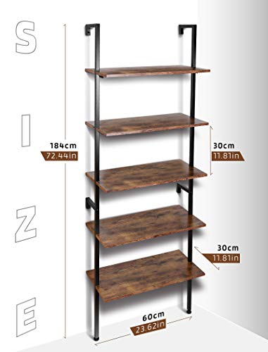 amzdeal Industrial Ladder Shelf, 5-Tier Bookshelf, Plant Stand,Rack Storage Shelves,Display Shelf,Stable Metal Frame,for Bathroom, Kitchen, Living Room,Balcony,Bedroom,Office
