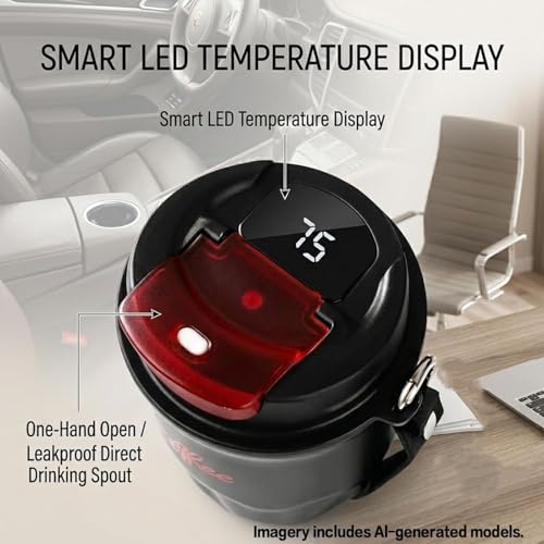 Image of Coffee Vacuum Flask, 12oz Portable Smart LED Temperature Display Coffee Cup with Lid and Handle Strap, 316 Stainless Steel, Leak-proof, Keep Hot and Cold, for Home, Office (Purple)
