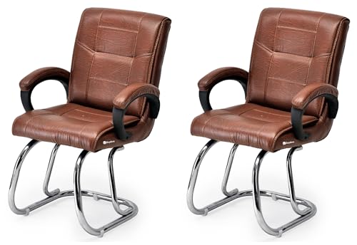 Image of Goyal steel & furniture Executive Office Visitor Chair Home Study Reception School Chair with arm Rest and Cushioned seat Back (2, Tan, Double Pipe Frame)