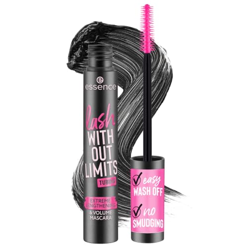 essence MÁSCARA lash WITHOUT LIMITS EXTREME LENGTHENING & VOLUME, de larga duración, dar volumen, Volumen extremo, Ultranegro (13ml)