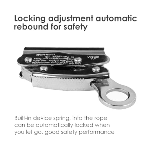 Wokyo Self Locking Rope Grab Stainless Steel Removable Trailing Fall Arrester Anti Fall Protection Equipment Rope Grab Ascender for Rocking Climbing (1 Pack)