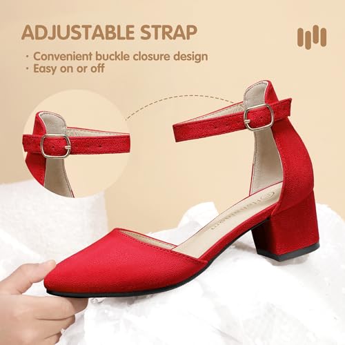 Image of Hehainom Girls Dress Shoes Chunky High Heels Ankle Strap Pumps