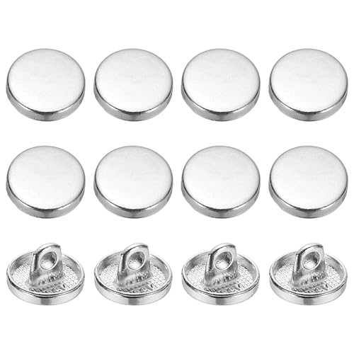 YELARXI Metal Round Flat Buttons, Alloy Shank Round Shaped Sewing Buttons - Fitting for (Men - Women - Coat - Shirt - Suit - Trousers - Sewing Crafts) 10 mm & 12 Pack & Silver Tone