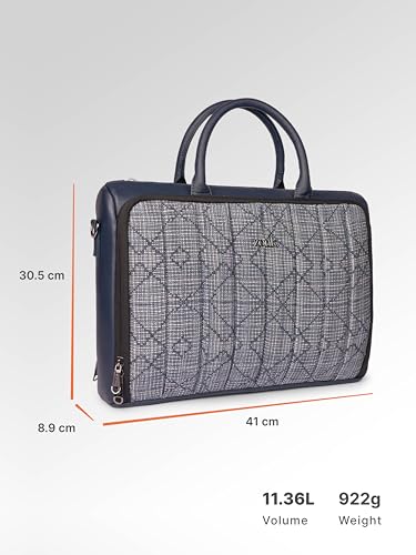 Image of ZOUK Blue Pro Laptop Bag for Men | Vegan Leather Office & Travel Bag with Quilted Design, 15.6-Inch Laptop Compartment, Trolley Sleeve & Shoulder Strap |