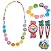 Bino 6 TLG. Set Holzschmuck Mädchenschmuck Kinderschmuck Motiv Regenbogen - Halskette Armband Regenbogen Herz Armbanduhr 2 Haarspangen + 1 Zufallsring
