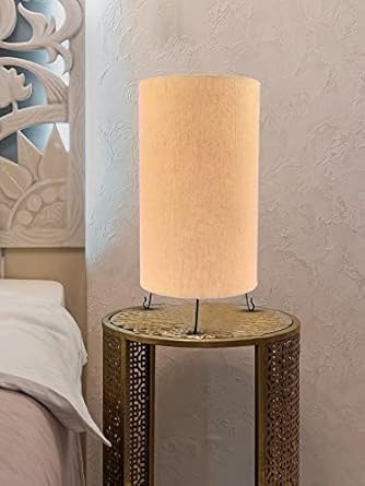 DECOR HOUSE Attractive Bedside Table Lamps for Home Decoration | Rayon Fabric Shade Table Lamp for Bedroom & Living Room | Bedside Lamp (Beige, 10 Inch)