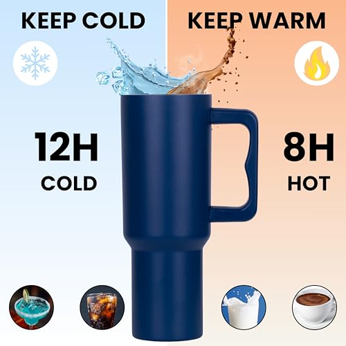 Image of Tumbler with lid and Straw 1200ML Cup Stainless Steel Vacuum Insulated Tumbler for Water, Iced Tea or Coffee 1.2L Office Gym Travelling (Navy Blue)