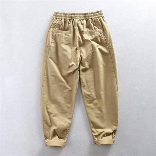 Mens Vintage Loose Cargo Pants Elastic Waist Soft Multi-Pockets Street Casual Trousers3