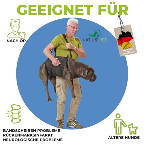 Pfaff Nature Pet® Hundetragehilfe Basic – Gehhilfe für Hunde aus Neopren, Mobilitätshilfe mit Schultergurt & Seitengriffen (XL)