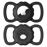 Maledan 2 Stück Airtag Hundehalsband Kompatibel mit Apple AirTag GPS Tracking Finder - Silikon Wasserdicht Airtag Hülle mit Pfotenmuster für Katzenhalsband Airtag Schutzhüllen Zubehör, Schwarz+Schwarz