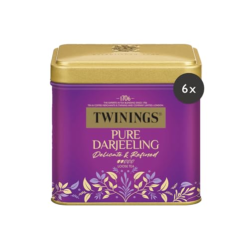 Twinings PURE DARJEELING Schwarzer Tee lose in der Tee-Dose - zarter Schwarztee mit einem Hauch Muskat gepflückt in den Anbaugebieten der Himalaja-Region 6er Pack (je 100g)