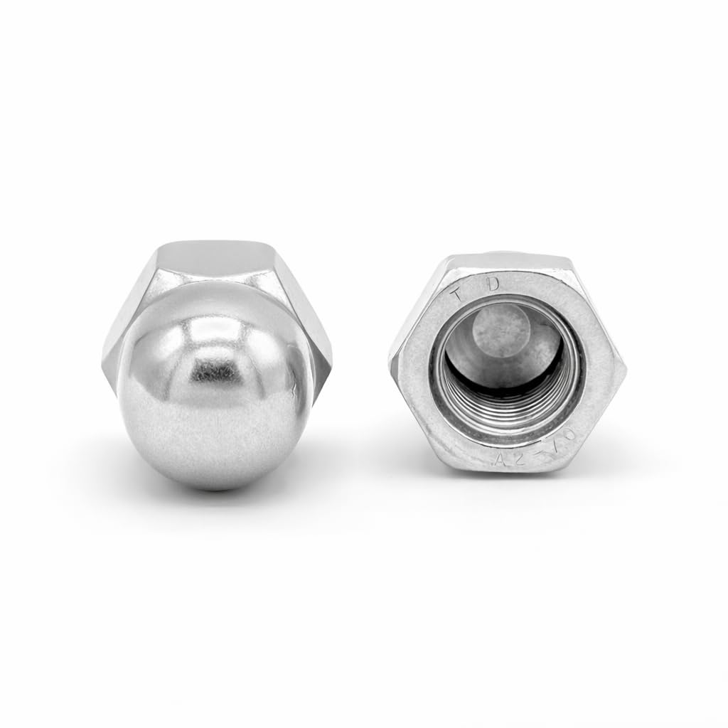 Tuercas ciegas hexagonales DIN 1587. Acero inoxidable (AISI 304). Incluye 50 unidades. Métrico M10. Paso de rosca 1,5 (estándar).
