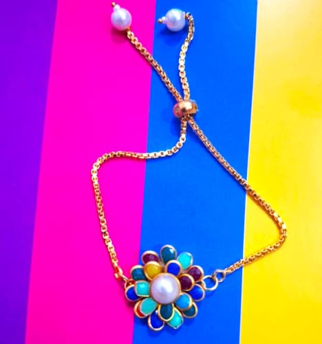 Image of Elegant Traditional Gold Plated /Rakhi Combo Of 1 Piece for Men and Women /brother /sister /bhabhi Kundan Stone combo set (Same as Shown In Image)