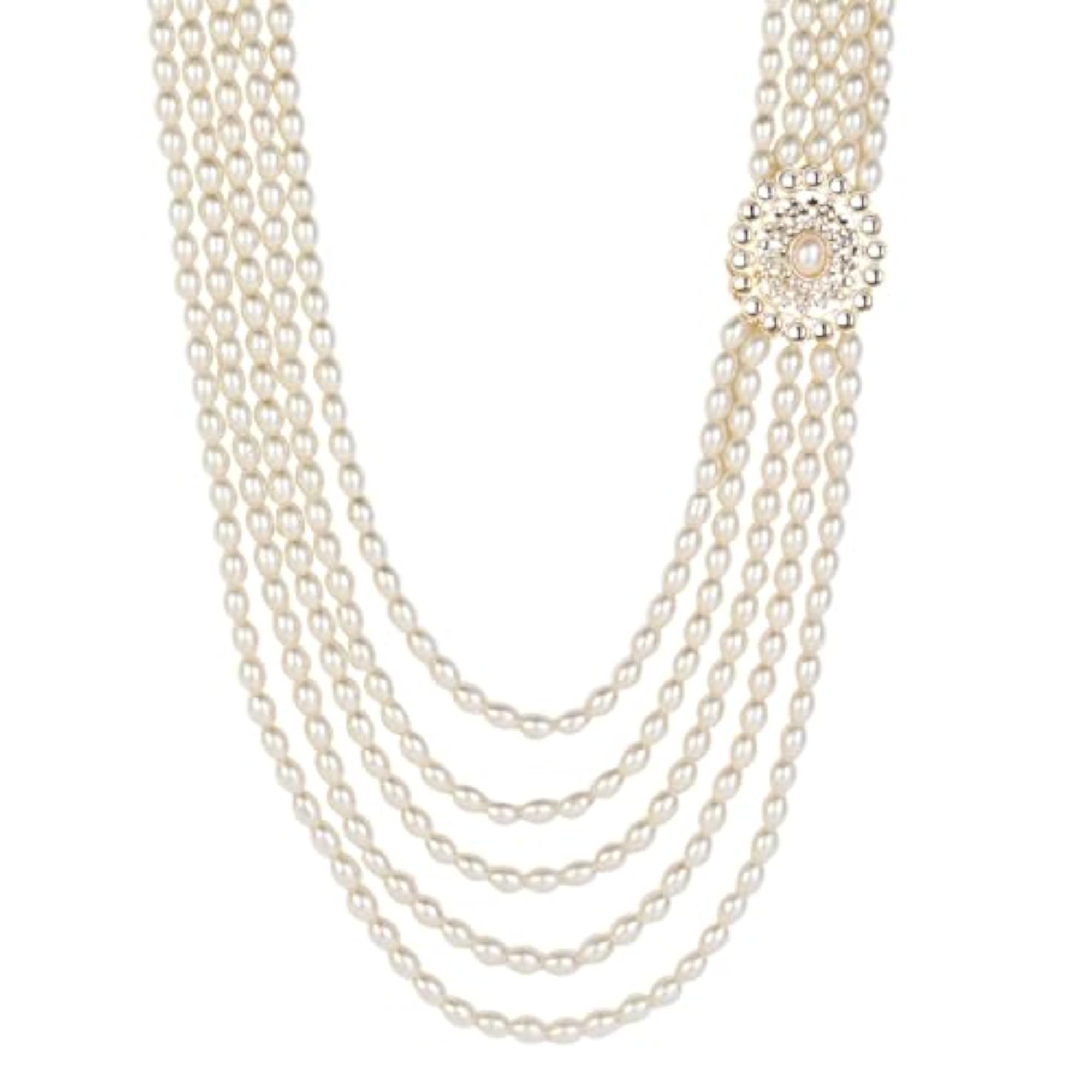 5 Layered Traditional Gold Plated Dulha Moti Mala Necklace for Men