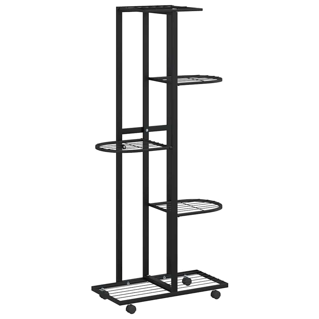Générique Fioriera a 5 livelli con ruote, 44 x 23 x 100 cm, colore: Nero | Scaffale angolare in ferro, stabile e robusto, per piante e stoccaggio
